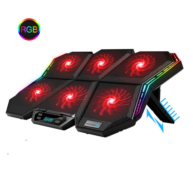 RGB Gaming Laptop Cooling Pad – 6 Fans, Adjustable Stand & LED Display