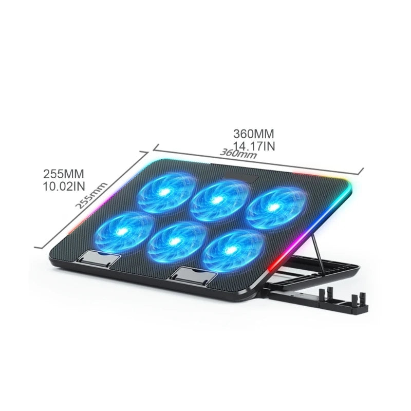 RGB 6-Fan Laptop Cooling Pad with Adjustable Stand