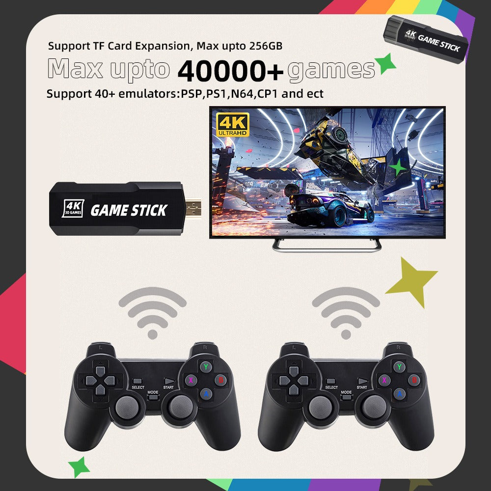 Retro GD10 4K Wireless Game Stick Console – 40,000+ Games | Dual Wireless Controllers