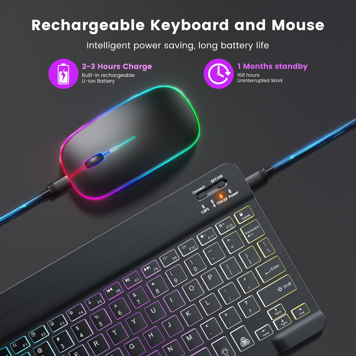 RGB Bluetooth Keyboard & Mouse Set – Rechargeable Wireless Tablet Keyboard