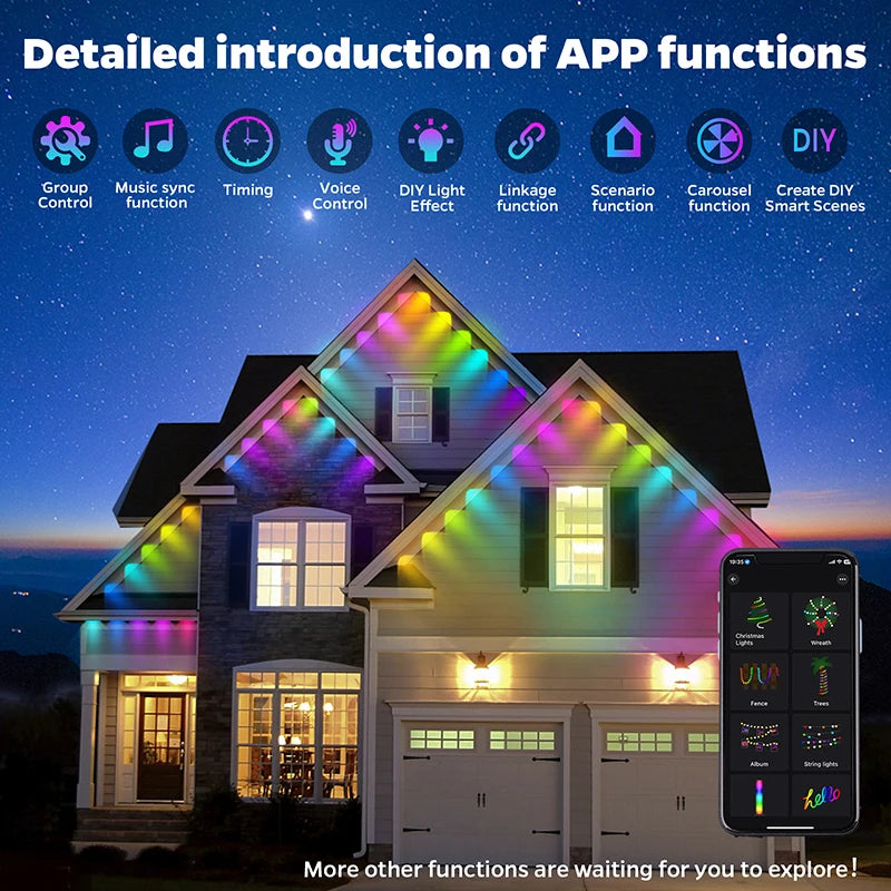 Permanent RGBIC Outdoor Eave Lights – App & Voice Control