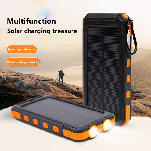 10,000mAh Rugged Solar Power Bank with Dual LED Flashlight & Compass