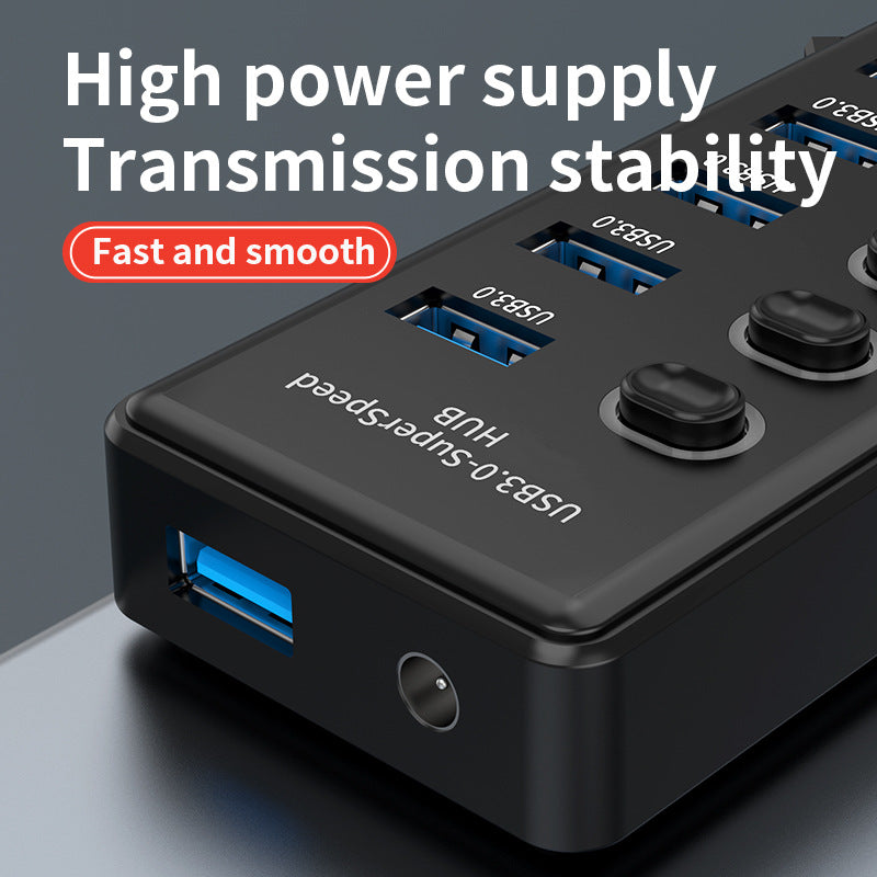 11-Port Powered USB 3.0 Hub with Individual Switches