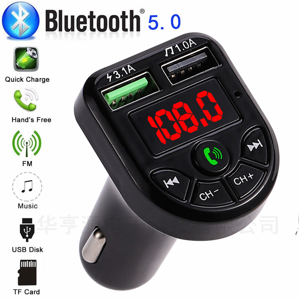 Bluetooth 5.0 FM Car Transmitter with Hands-Free Calling & Dual USB