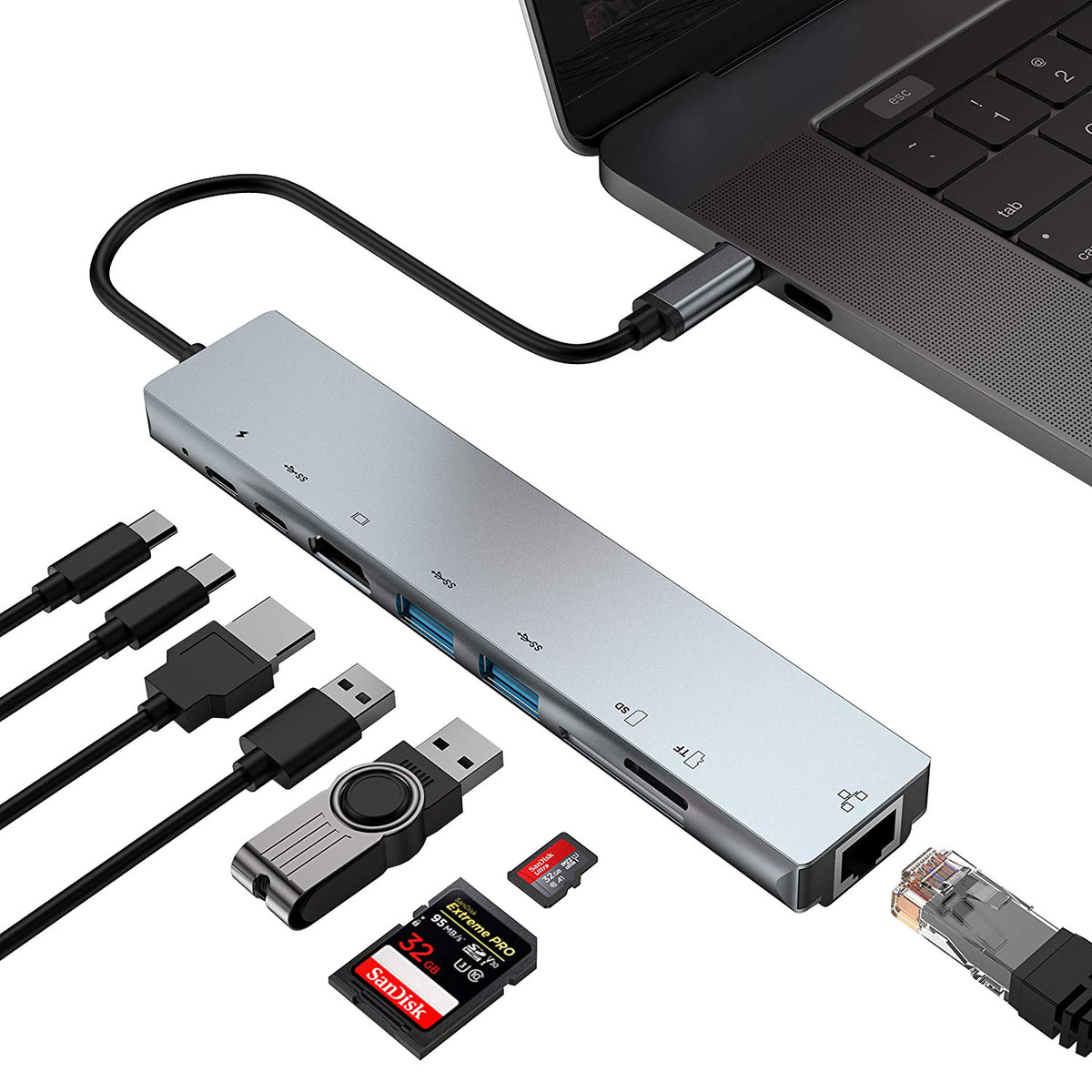 8-in-1 USB-C Multiport Hub with 4K HDMI, Ethernet & PD Charging
