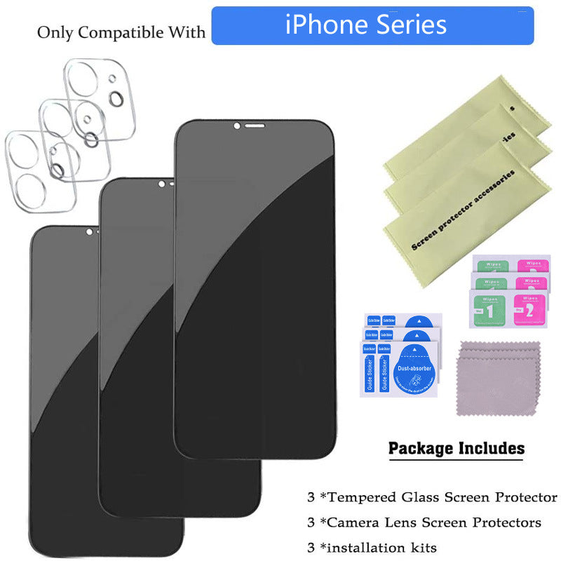 Privacy Tempered Glass Screen & Camera Lens Protector for iPhone 11–16