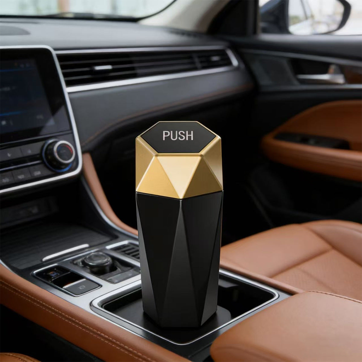 Mini Car Cup Holder Trash Bin with Push Lid
