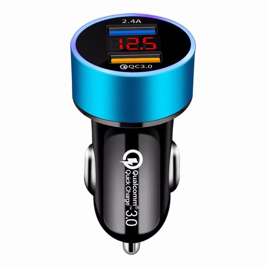 Dual USB QC3.0 Car Charger with Voltage Display
