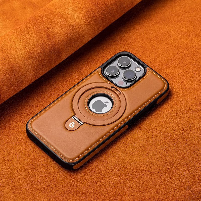 Genuine Leather Magnetic Stand Case for iPhone 12–16 Series
