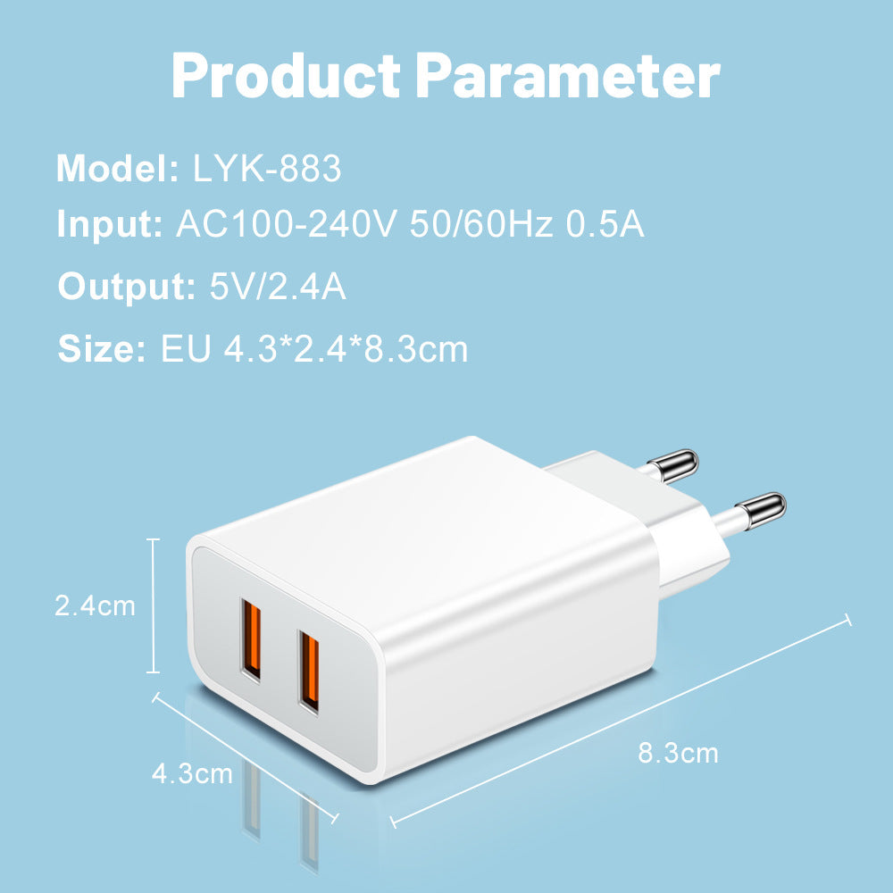 Dual USB 2.4A Fast Charging Wall Charger