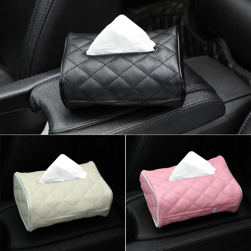 Quilted Leather Car Tissue Box Holder – Headrest & Interior Organizer