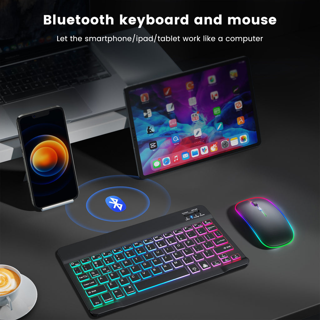 RGB Bluetooth Keyboard & Mouse Set – Rechargeable Wireless Tablet Keyboard