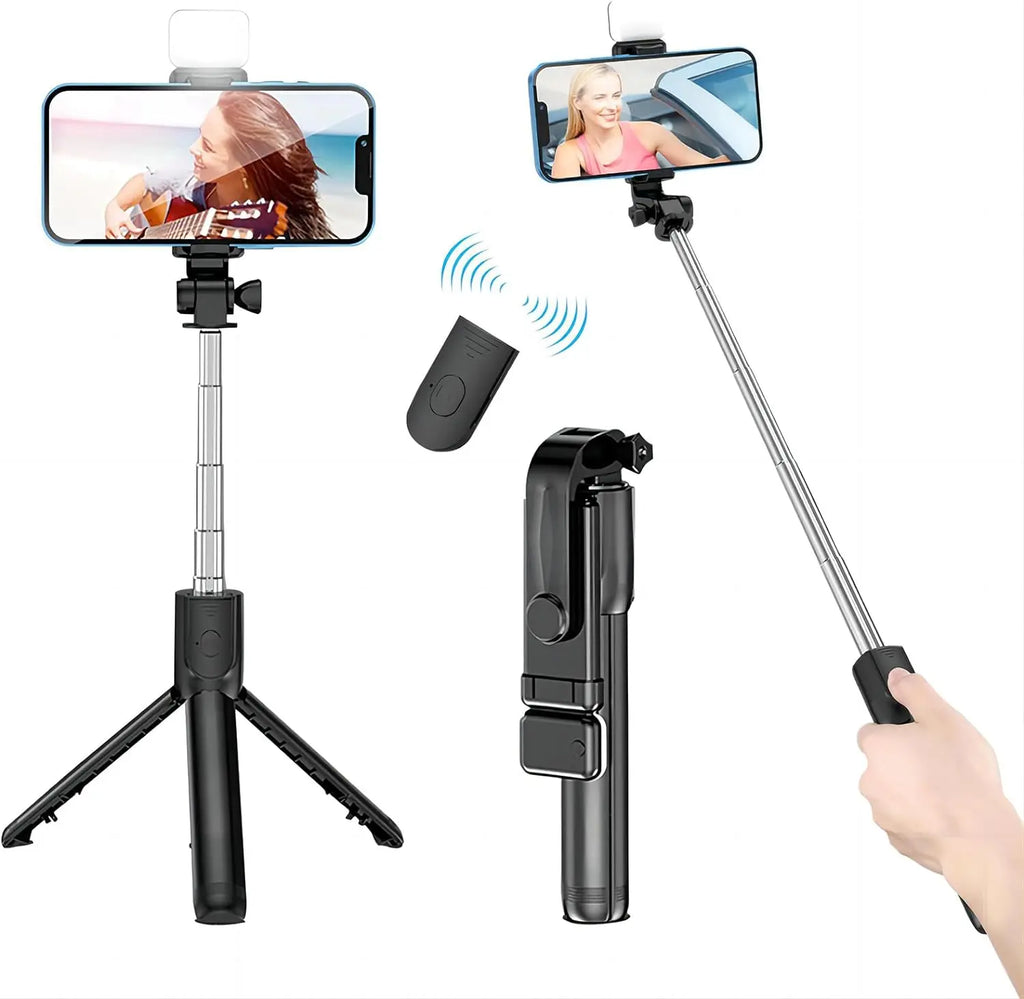 3-in-1 Extendable Selfie Stick Tripod with Wireless Remote & Fill Light