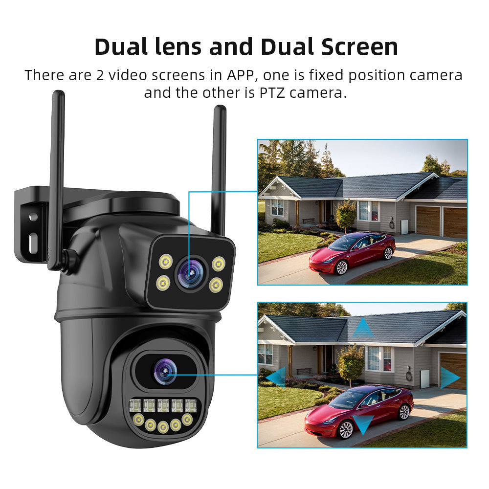 Dual-Lens Outdoor PTZ Smart Security Camera – WiFi, Motion Tracking & Night Vision