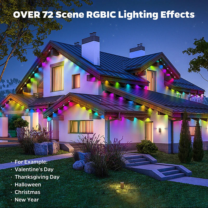 Permanent RGBIC Outdoor Eave Lights – App & Voice Control