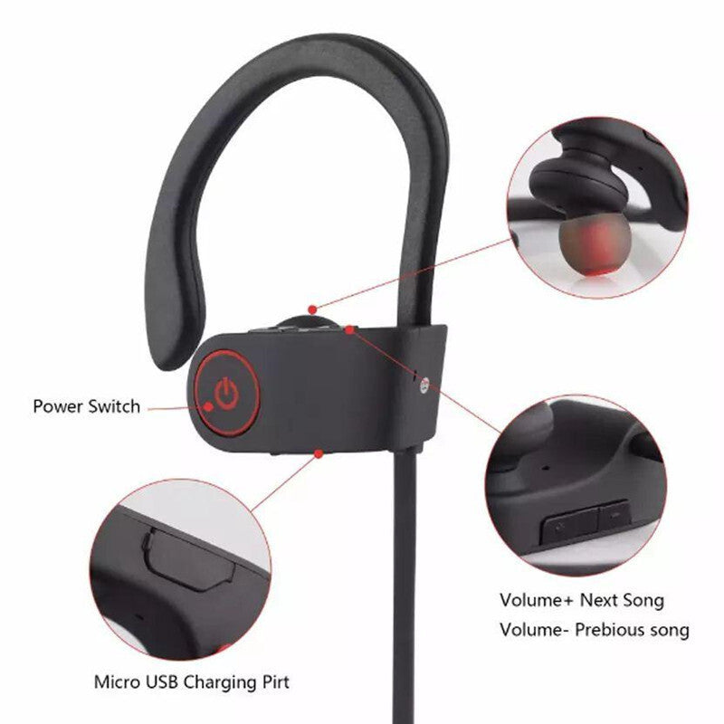 Sports Wireless Bluetooth Earphones with Secure Ear Hooks & Stereo Sound