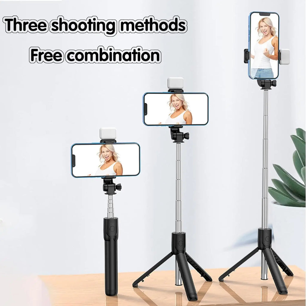 3-in-1 Extendable Selfie Stick Tripod with Wireless Remote & Fill Light