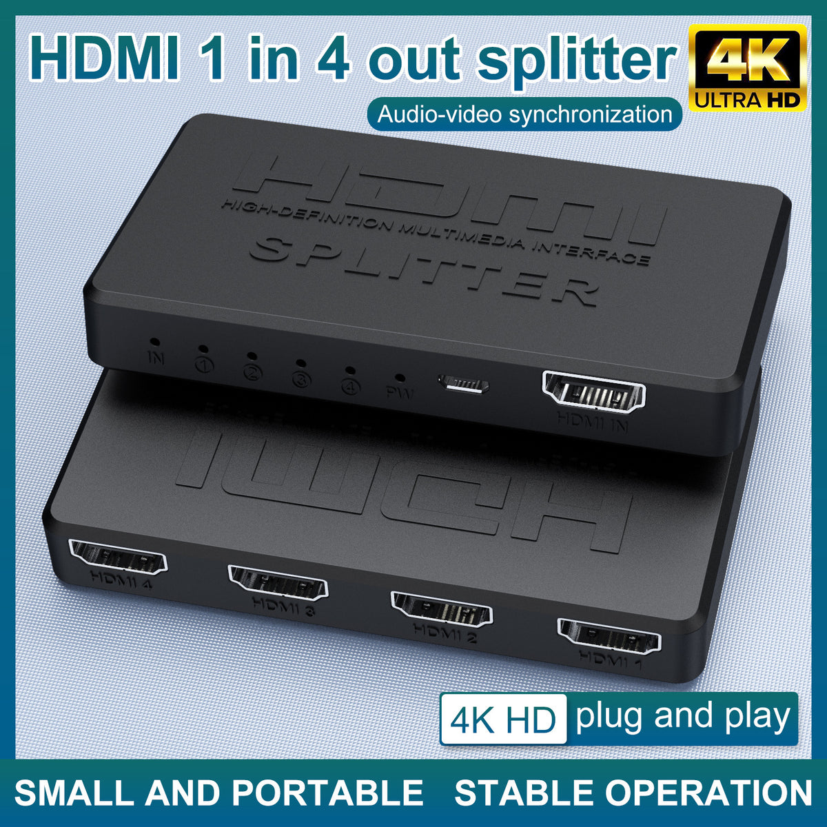 4K HDMI Splitter 1×4 – 1 Input to 4 Displays