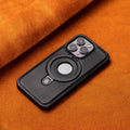 Genuine Leather Magnetic Stand Case for iPhone 12–16 Series