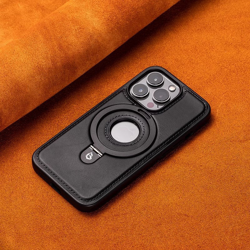 Genuine Leather Magnetic Stand Case for iPhone 12–16 Series