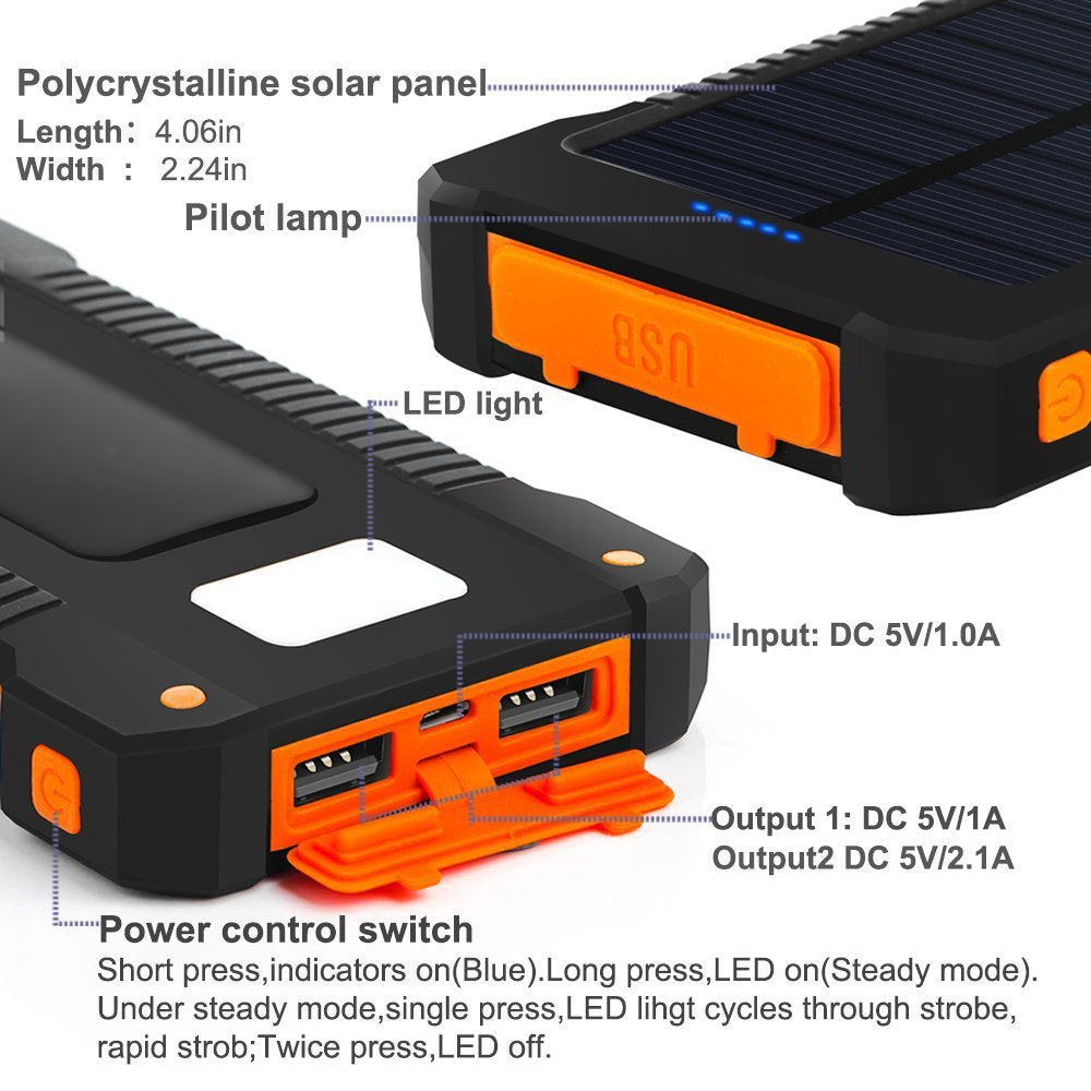 20,000mAh Solar Power Bank with LED Emergency Light