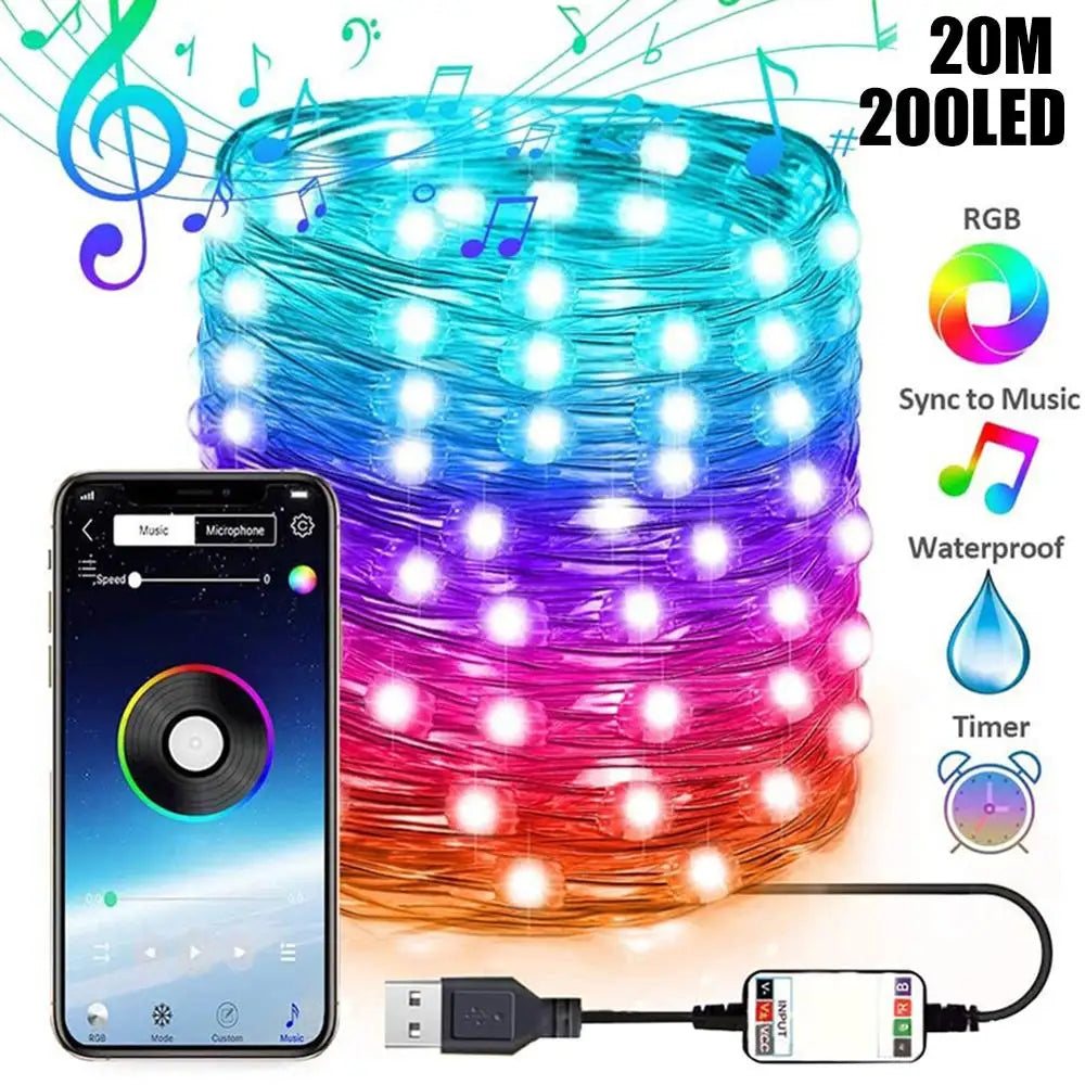 Smart RGB Music Sync LED String Lights – App Controlled