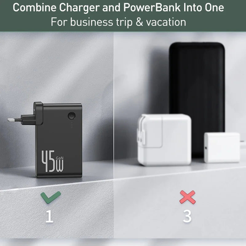 Baseus 2-in-1 45W GaN Charger & 10,000mAh Power Bank