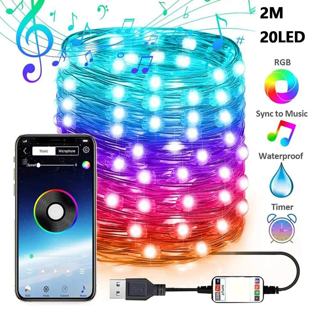 Smart RGB Music Sync LED String Lights – App Controlled