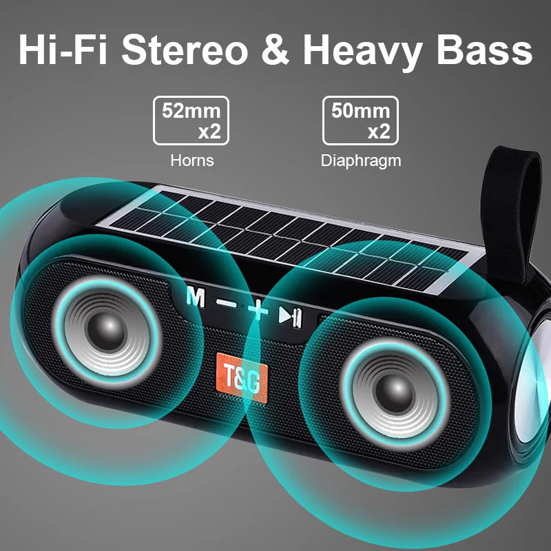 Solar Bluetooth 5.0 Portable Stereo Speaker with TWS & FM Radio