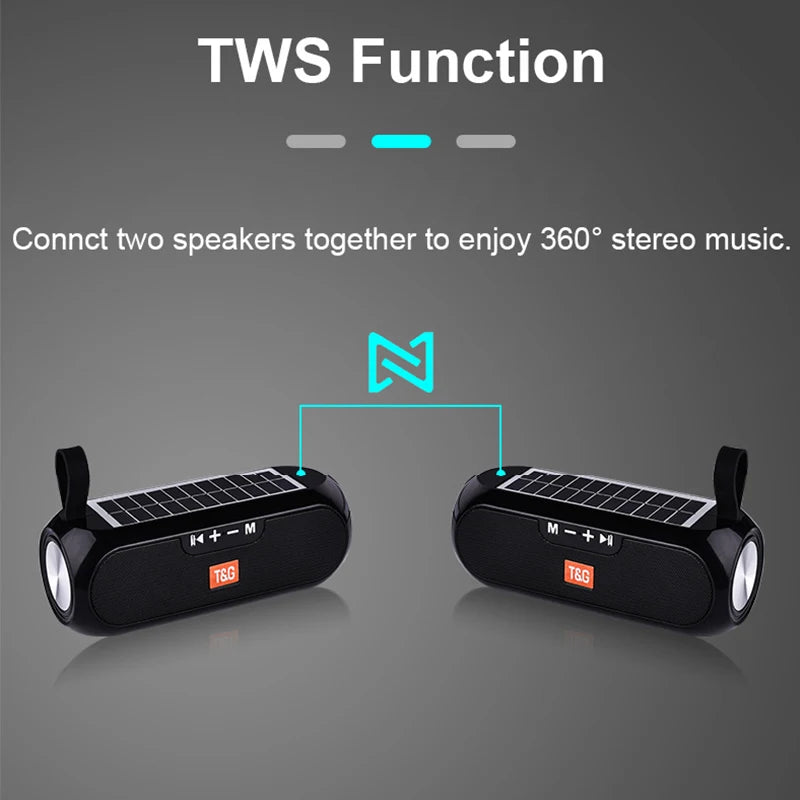 Solar Bluetooth 5.0 Portable Stereo Speaker with TWS & FM Radio