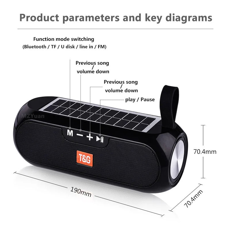 Solar Bluetooth 5.0 Portable Stereo Speaker with TWS & FM Radio