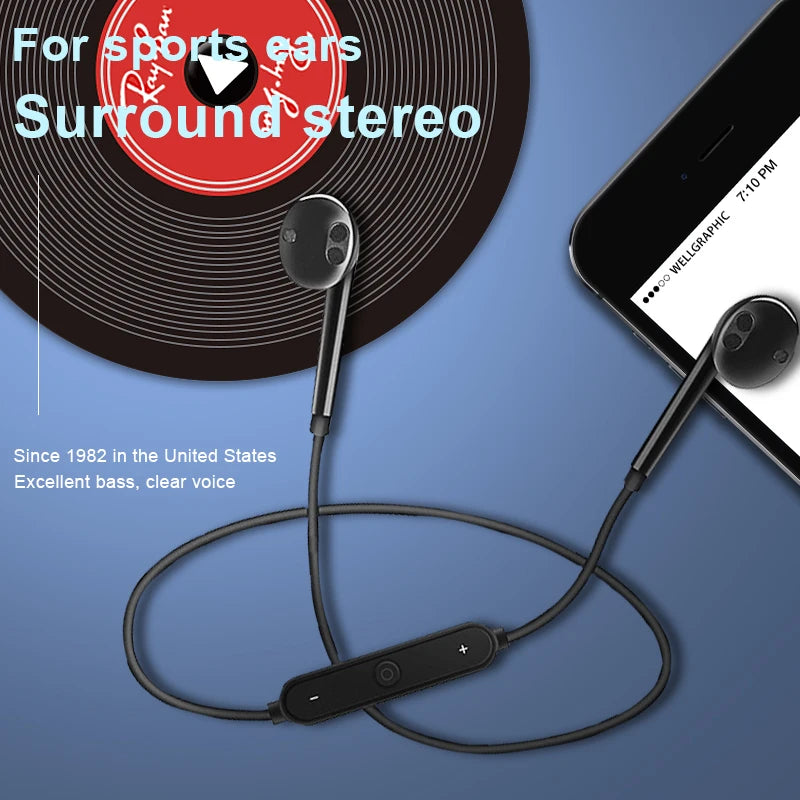 S6 Wireless Bluetooth Sports Neckband Earphones with Microphone &amp; Stereo Sound