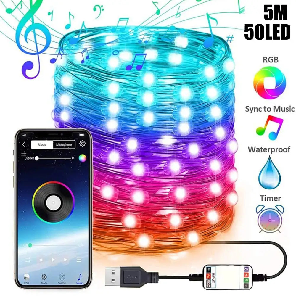Smart RGB Music Sync LED String Lights – App Controlled
