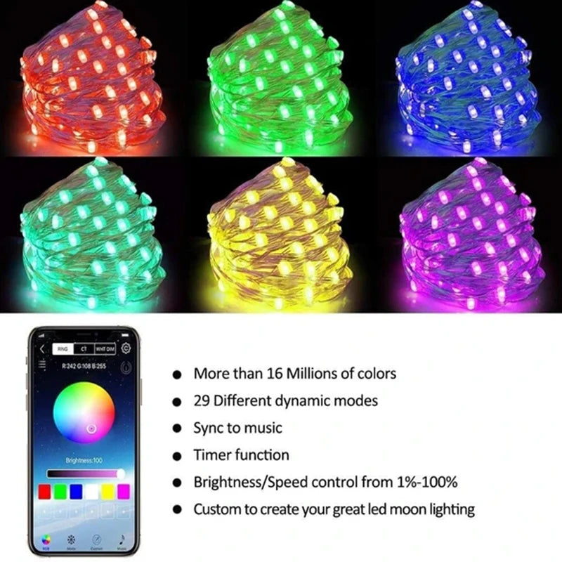 Smart RGB Music Sync LED String Lights – App Controlled